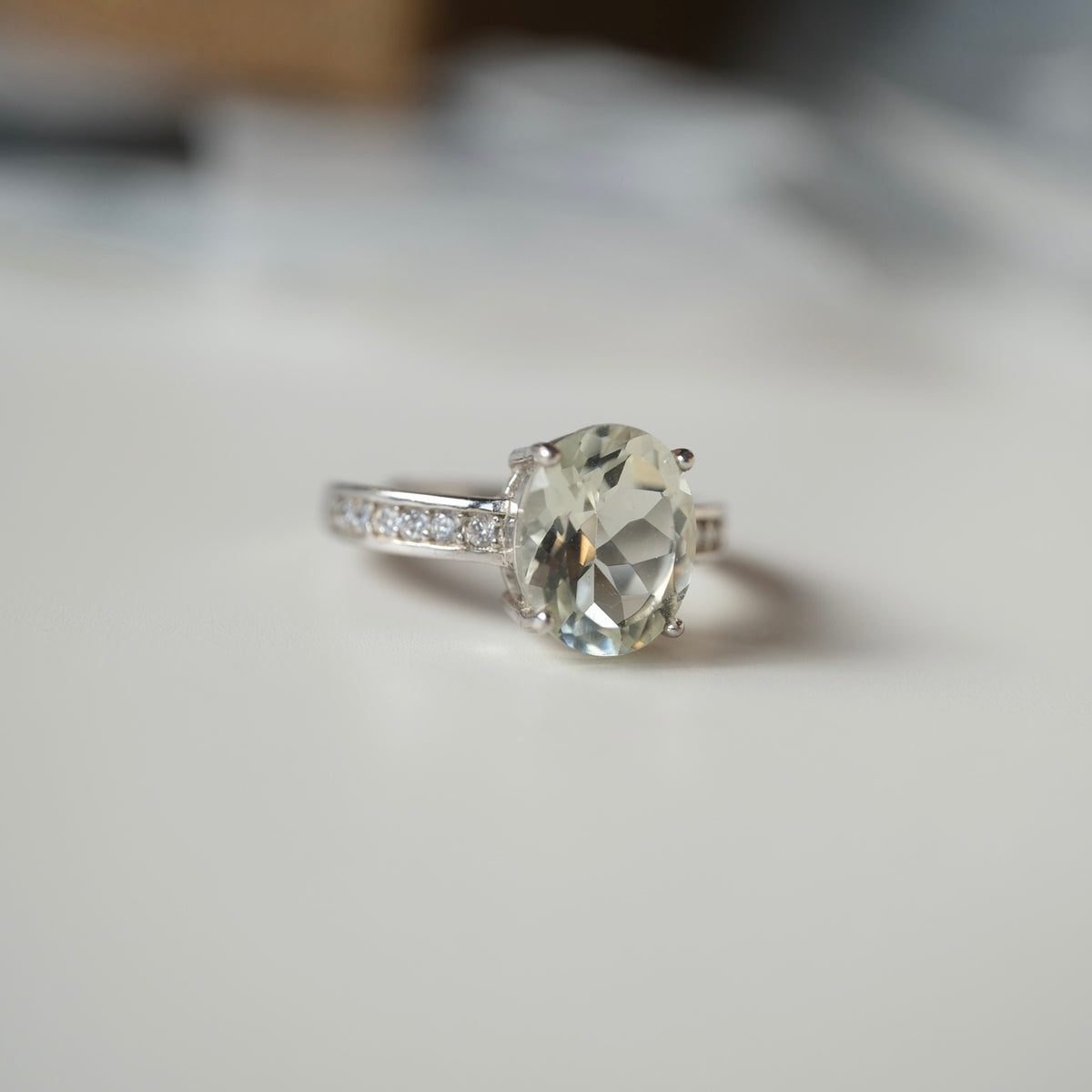 Green Quartz S925 adjustable ring, view 4