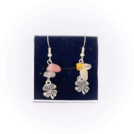 Golden Rutile Clover Drop Earrings