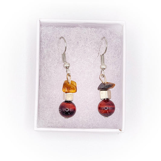 Red and Yellow Tigers Eye Drop Earrings