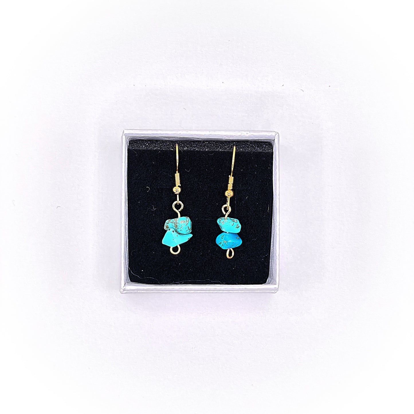 Gold Turquoise Chip Drop Earrings