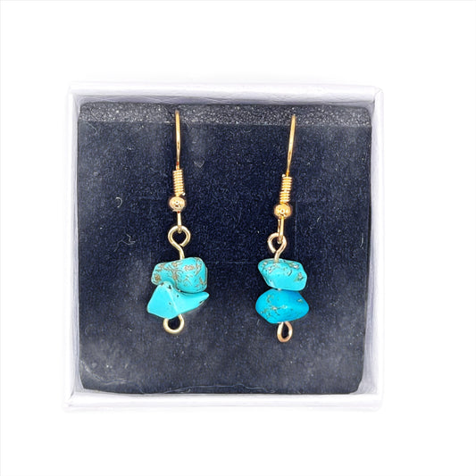 Gold Turquoise Chip Drop Earrings