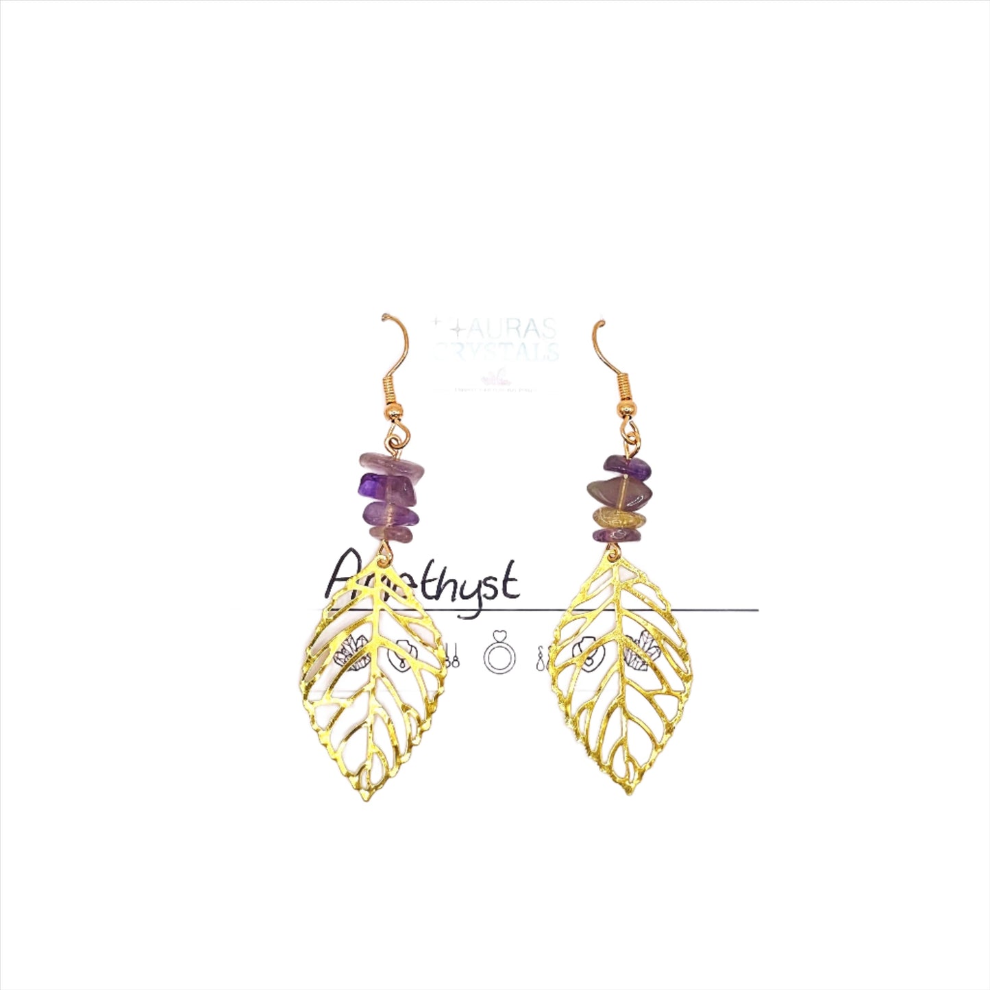 Amethyst Chip Gold Leaf Drop Earrings