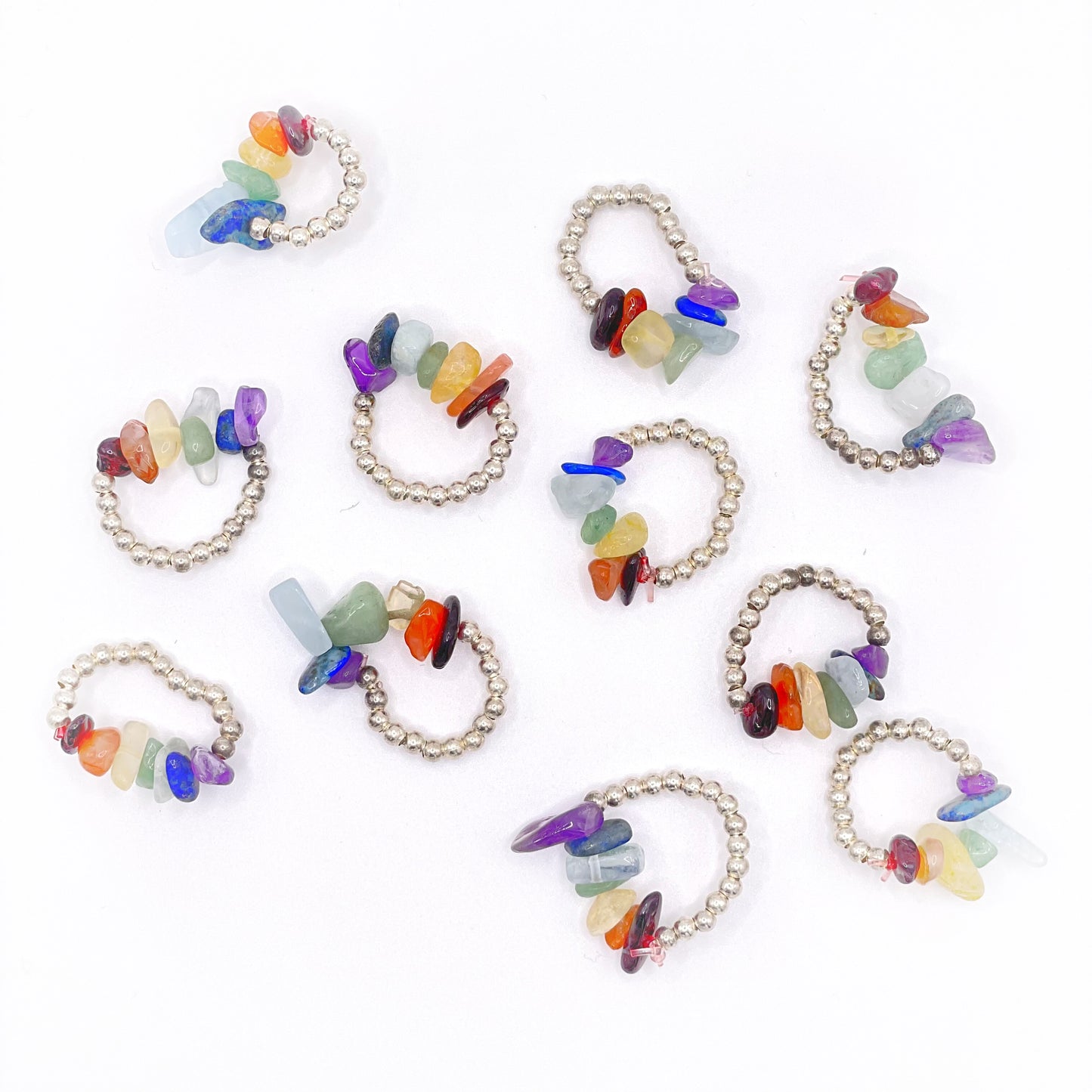 Chakra Crystal Chip Stretchy Rings