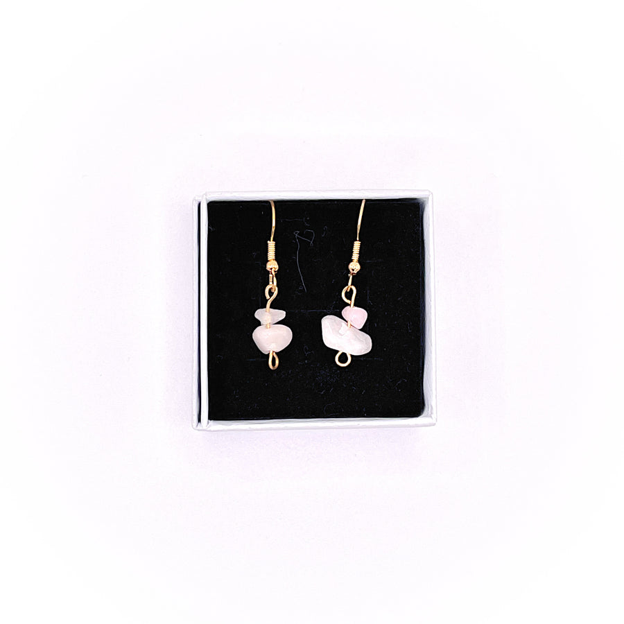 Rose Quartz Chip Gold Drop Earrings