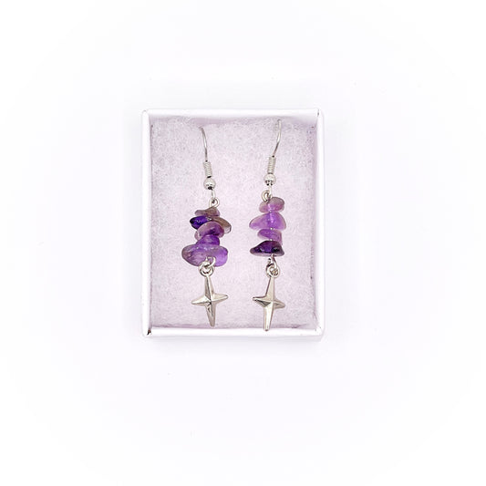 Amethyst Chip Star Drop Earrings