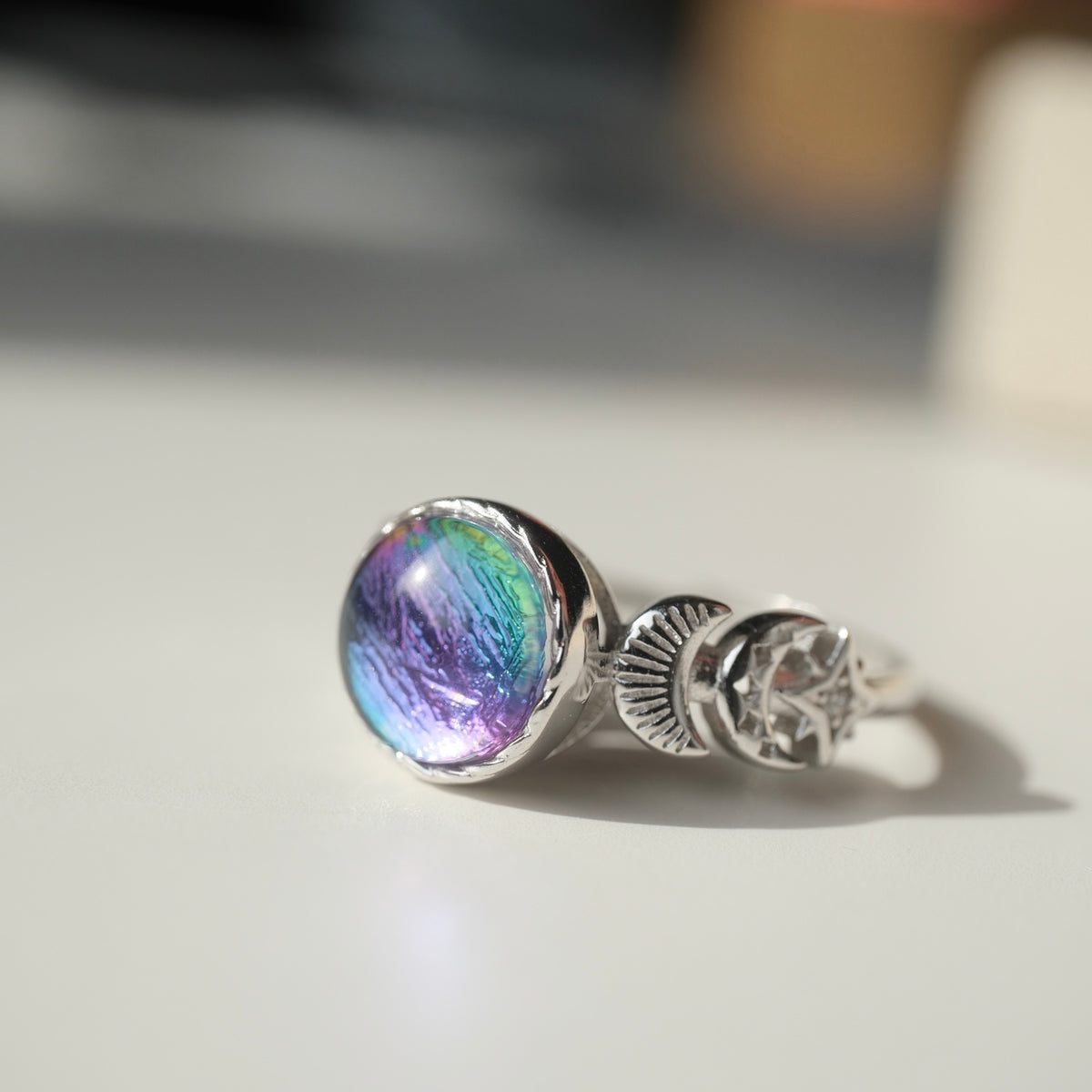 Side view showing celestial details on the Muonionalusta ring band