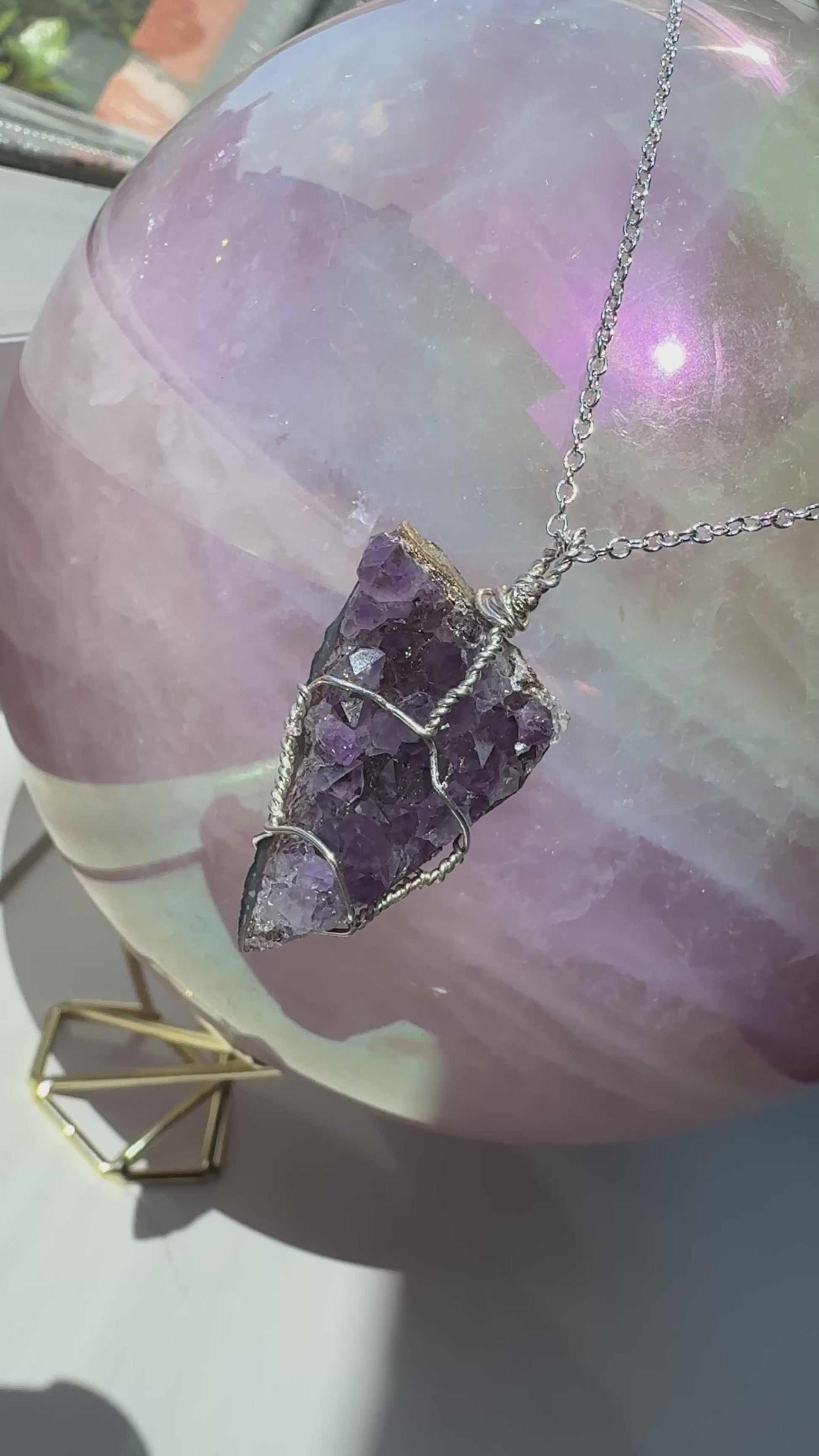 Hand Wrapped S925 Amethyst Cluster Necklace