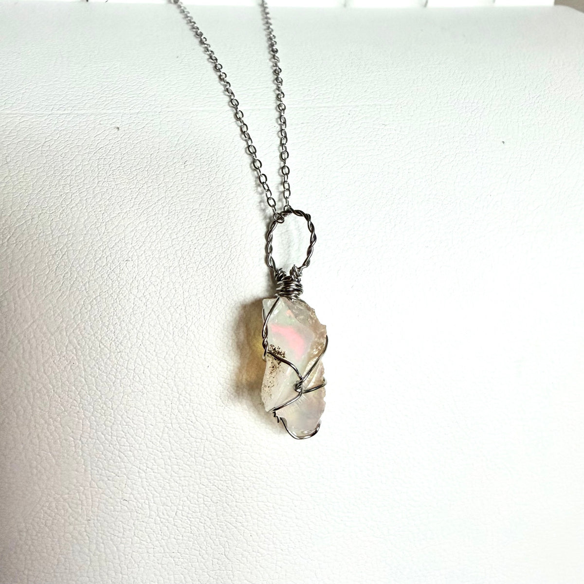 Raw Ethiopian Opal handmade wire wrapped necklace view 1