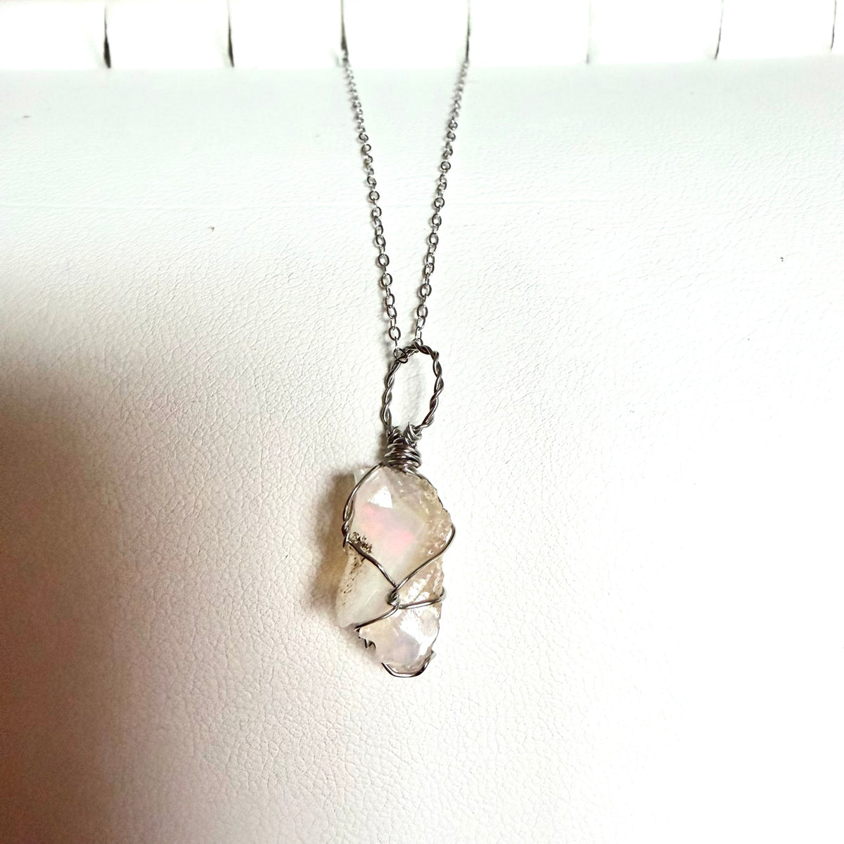 Raw Ethiopian Opal handmade wire wrapped necklace view 2