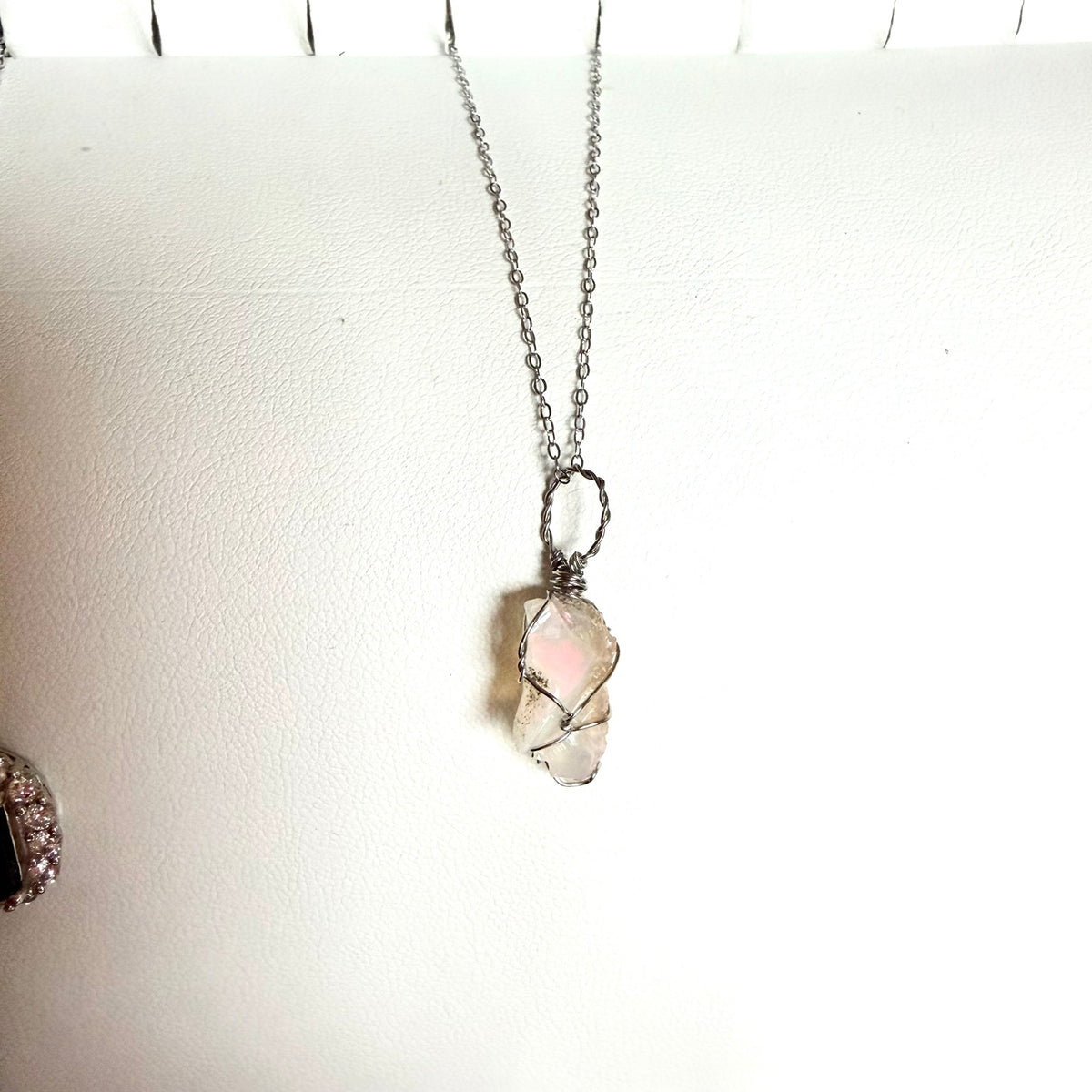 Raw Ethiopian Opal handmade wire wrapped necklace view 3