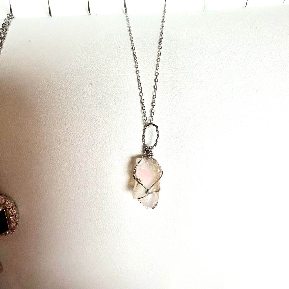 Raw Ethiopian Opal handmade wire wrapped necklace view 5