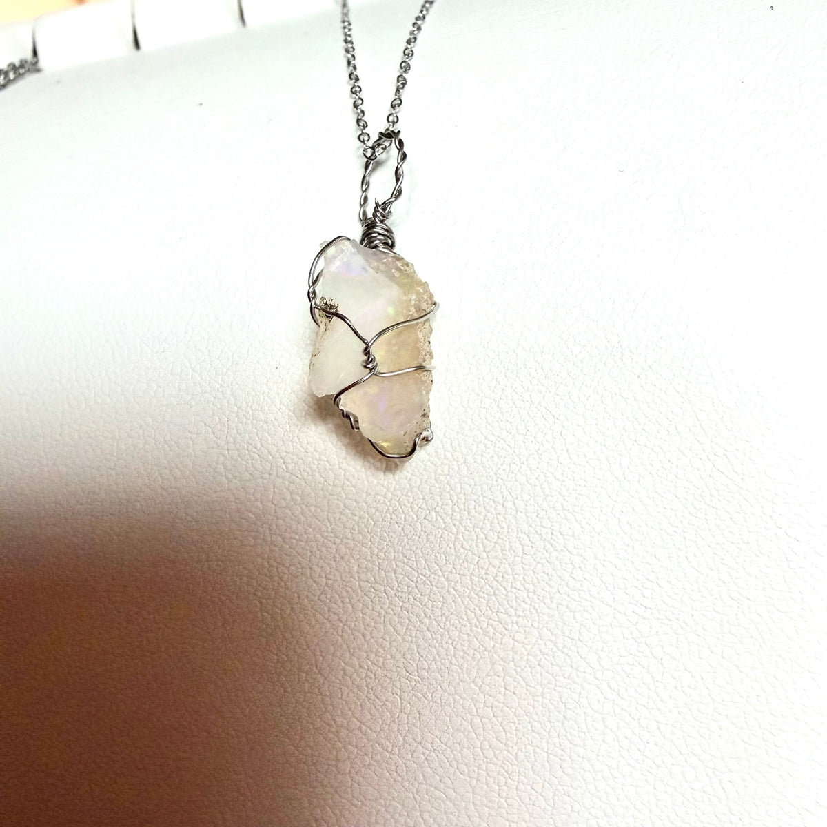 Raw Ethiopian Opal handmade wire wrapped necklace view 6