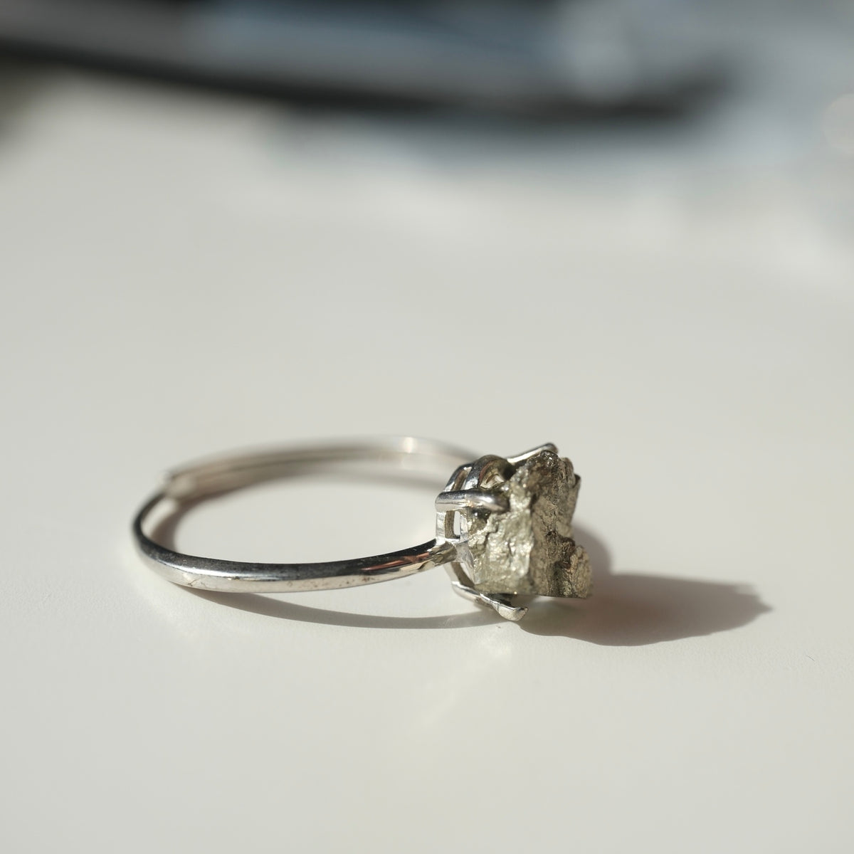 Raw Pyrite S925 adjustable ring, view 1