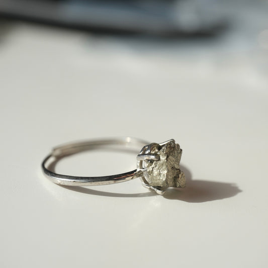 Raw Pyrite S925 adjustable ring, view 1