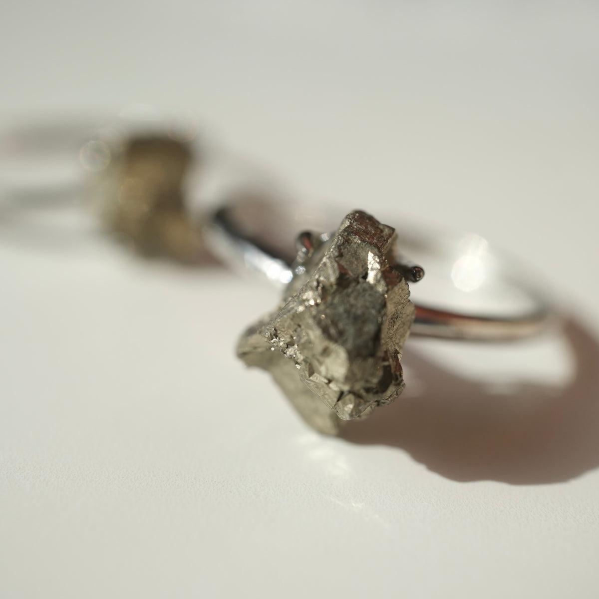 Raw Pyrite S925 adjustable ring, view 4