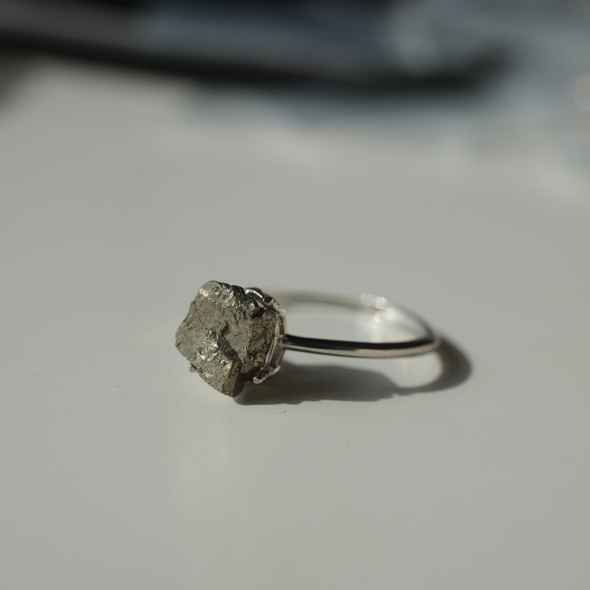 Raw Pyrite S925 adjustable ring, view 6
