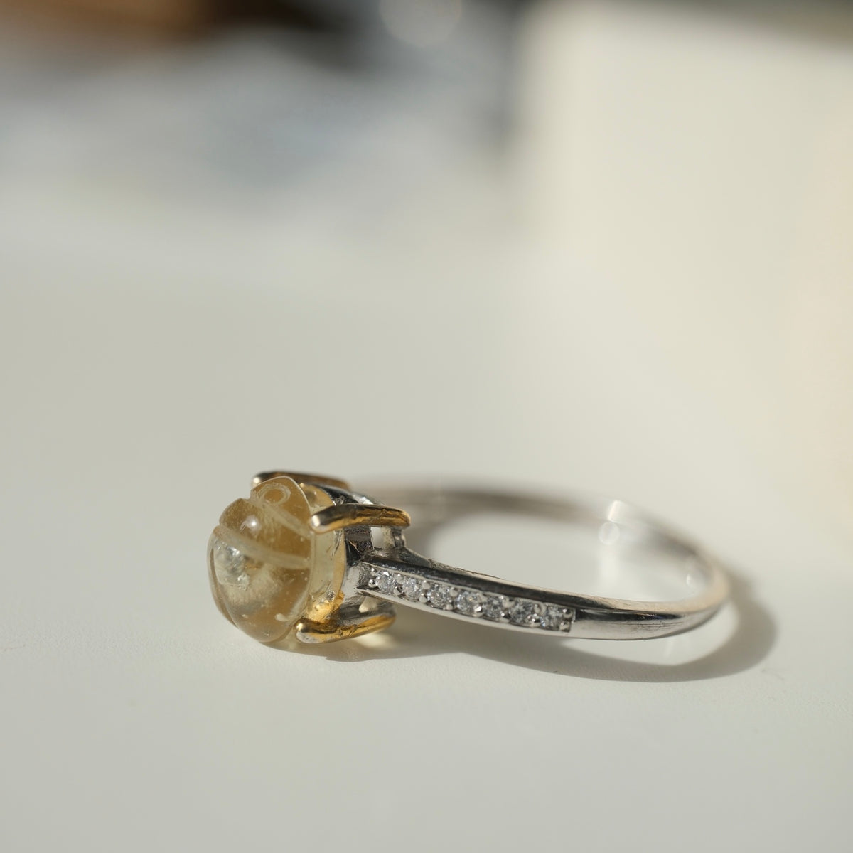 Libyan Desert Glass scarab ring alternate close-up
