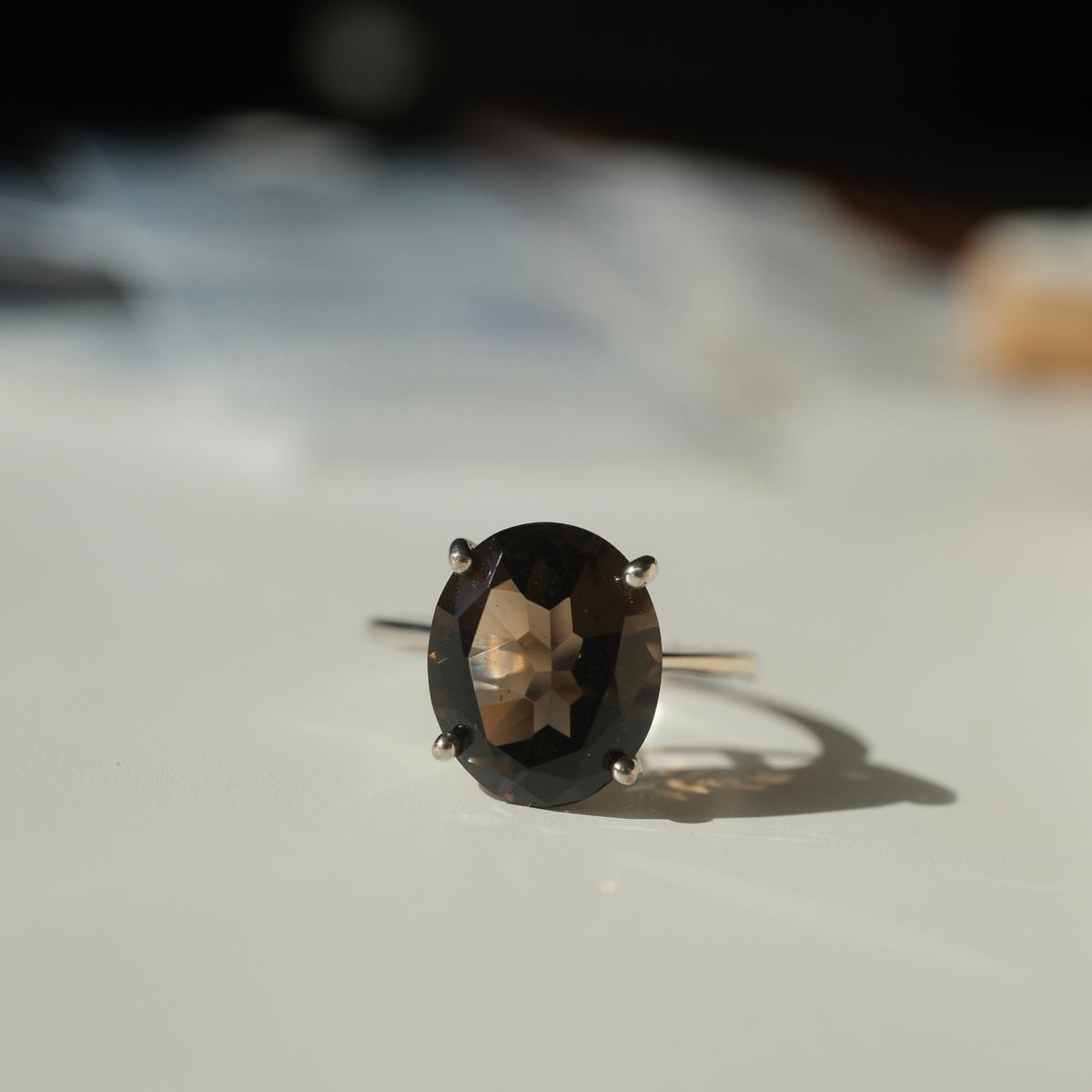 Smoky quartz ring angled view