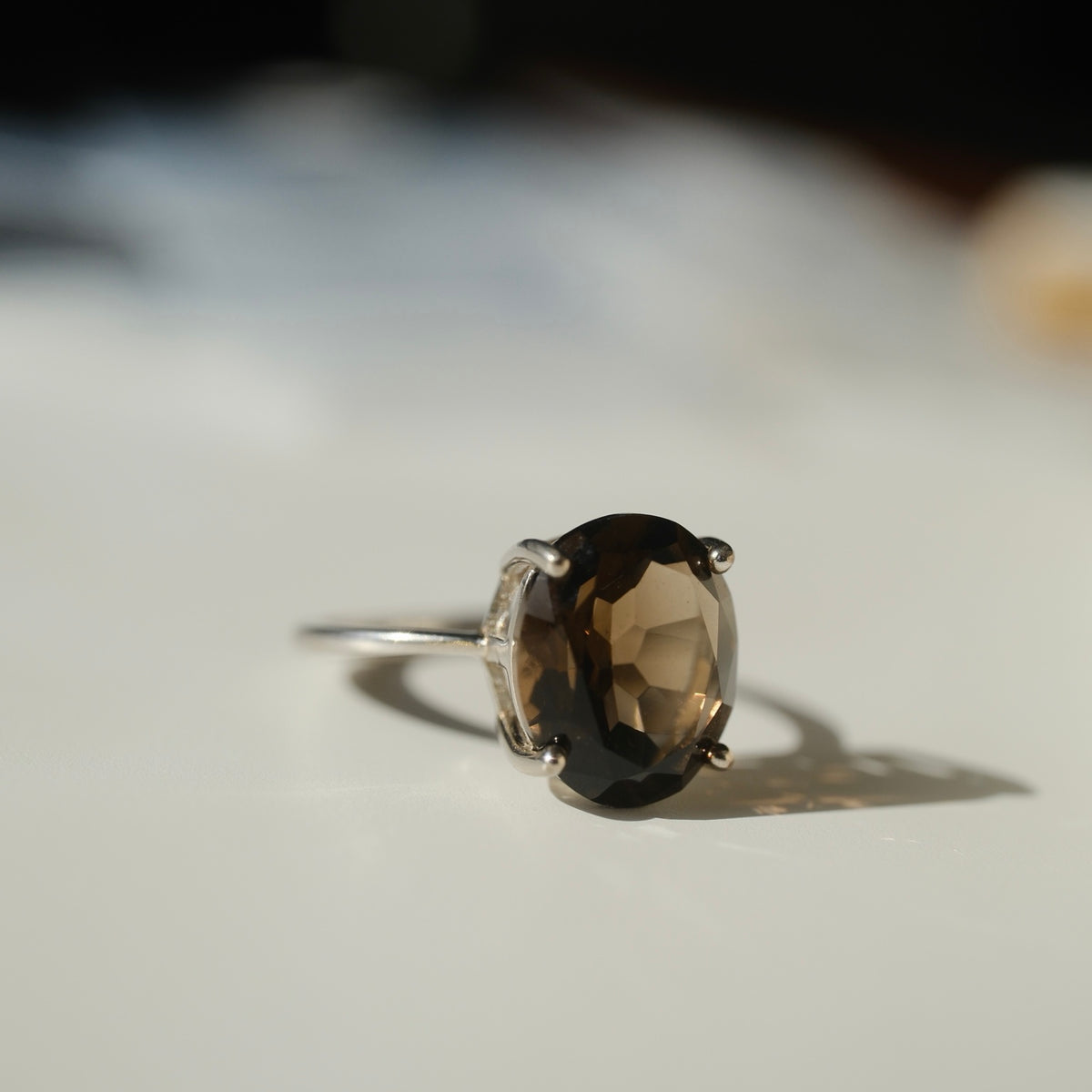 Smoky quartz ring close-up