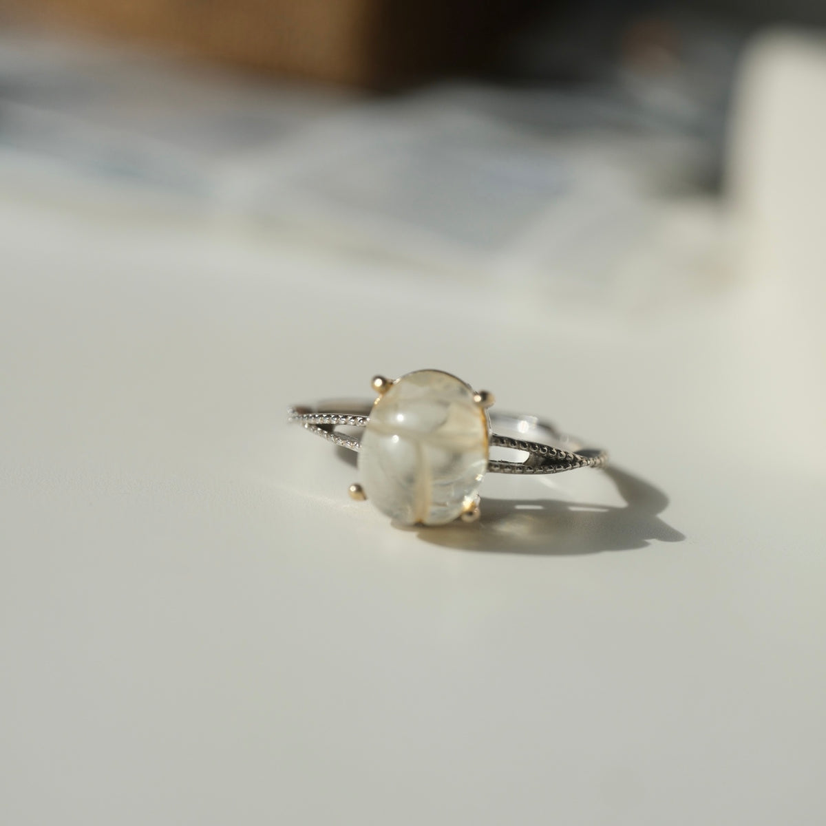 Split band scarab ring front view