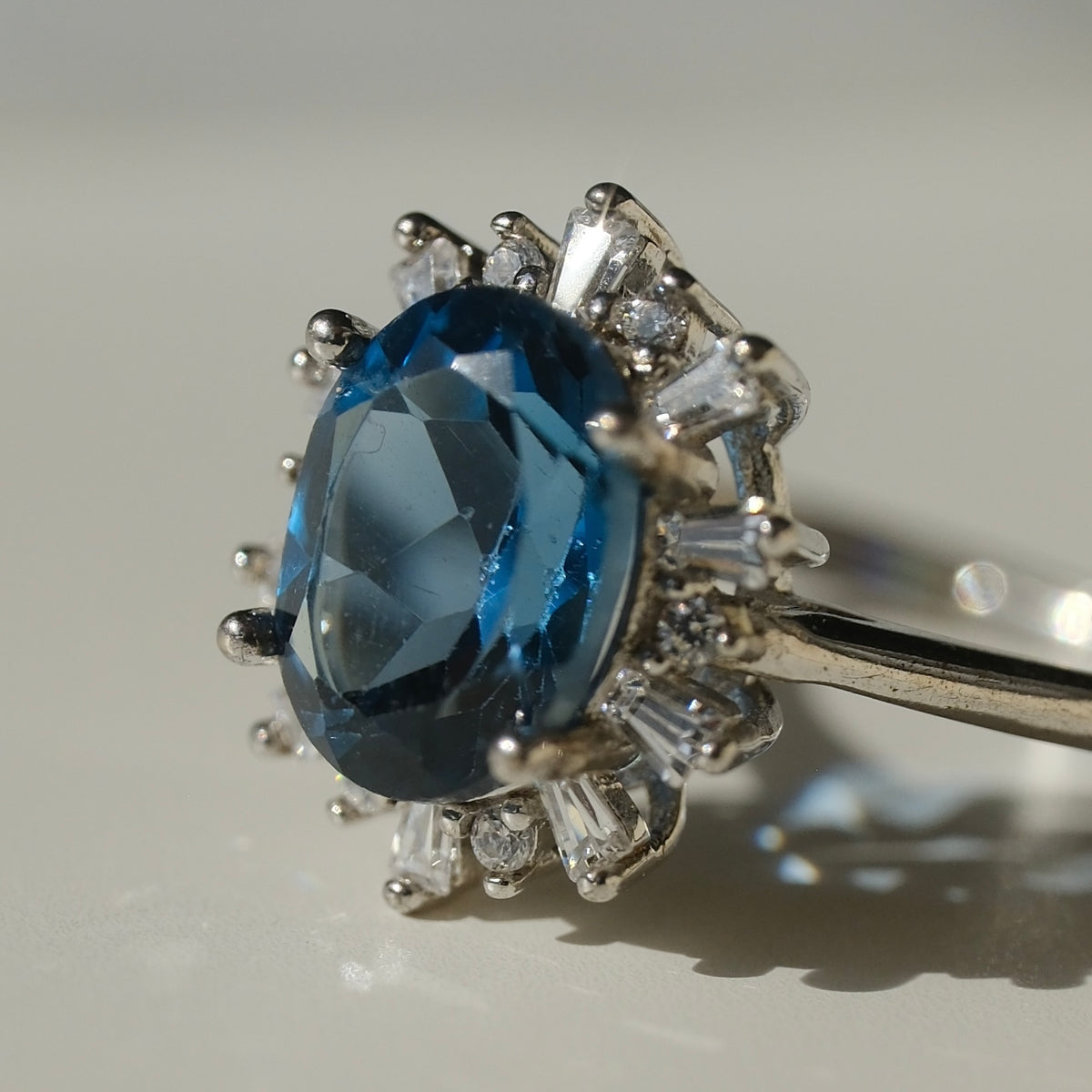 London Blue Topaz ring setting close-up