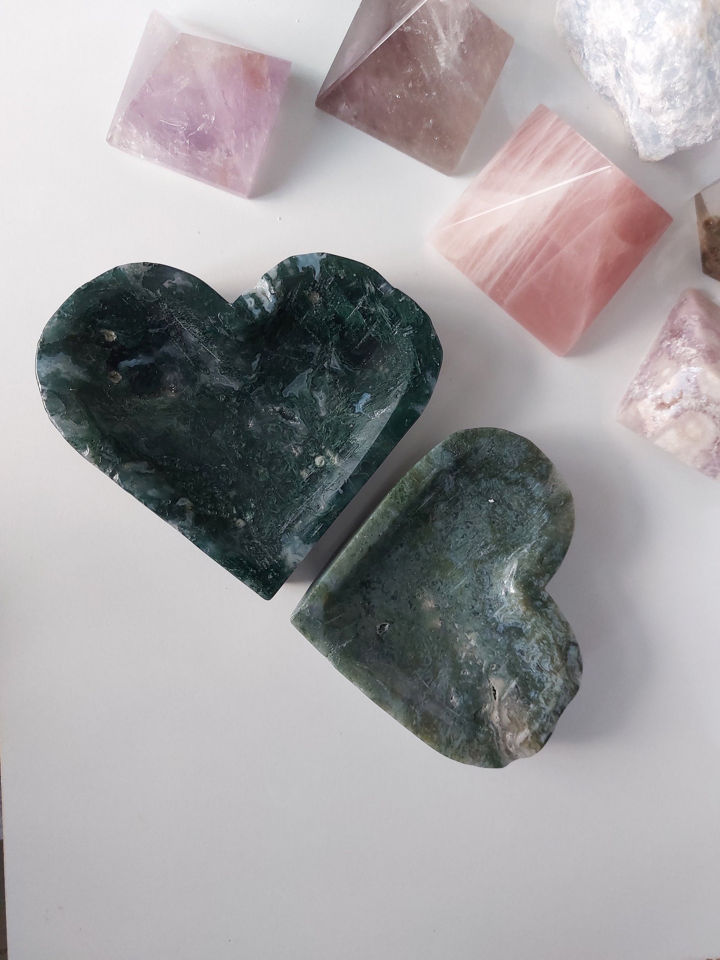 Moss Agate Heart Shape Carved Bowls