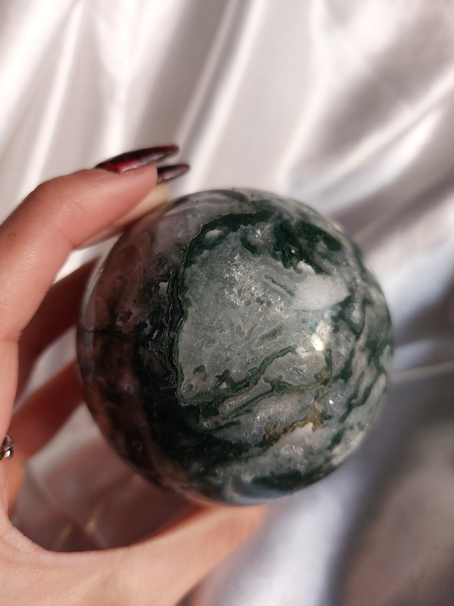 Moss Agate Sphere With Quartz And Mini Druzy