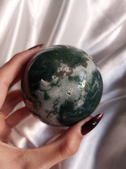 Moss Agate Sphere With Quartz And Mini Druzy