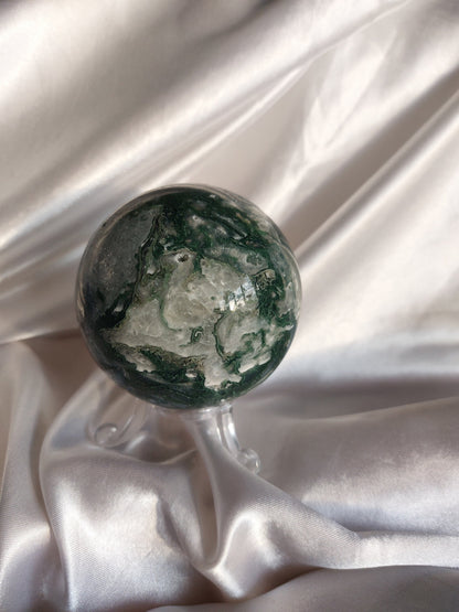 Moss Agate Sphere With Quartz And Mini Druzy